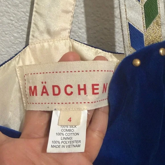 Anthropologie Madchen Velvet Bodice Flocked Silk Dress Cotton Medieval